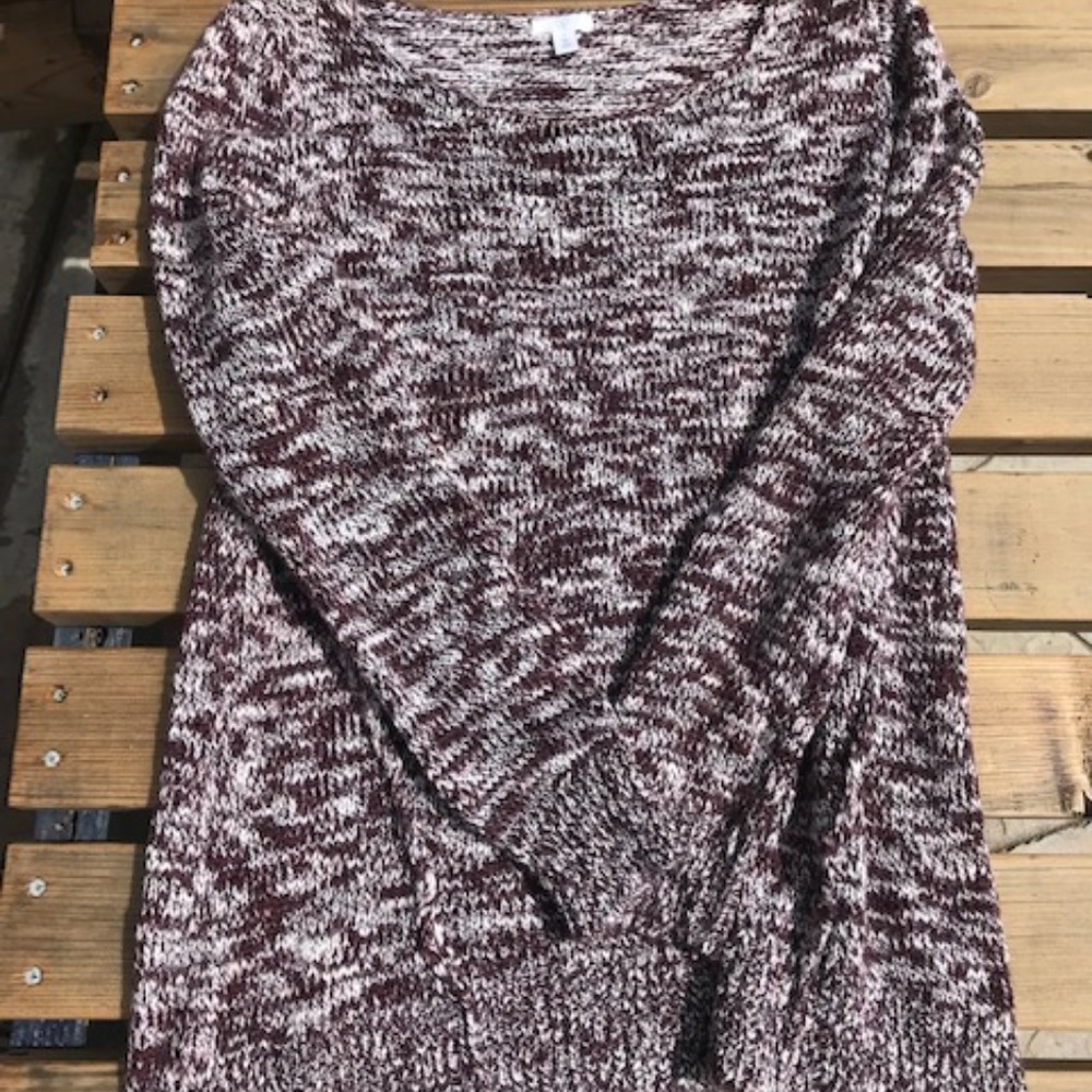 NORDSTROM BRASS PLUM, KNIT SWEATER, MAROON, CREAM